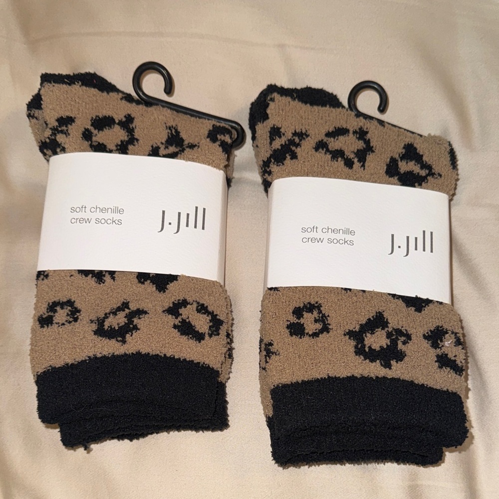 J. Jill Black and Tan Chenille Crew Socks  2 pairs